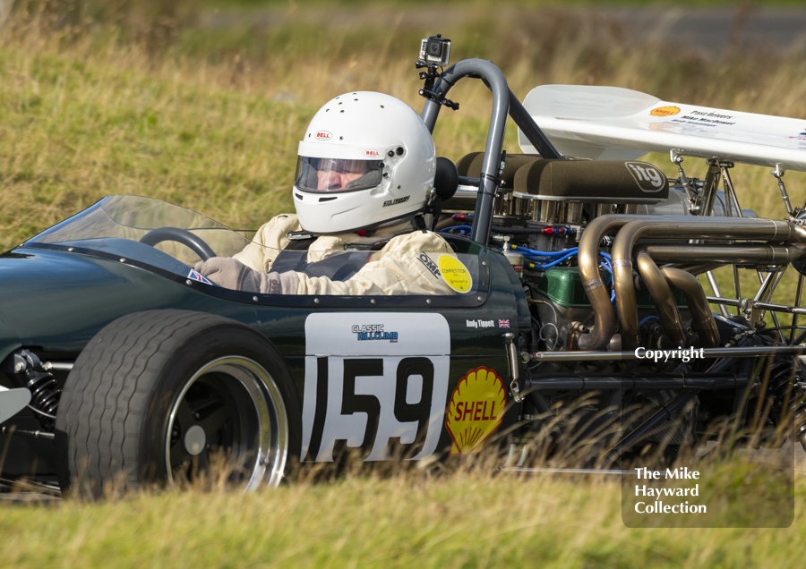 Andy Tippett, Brabham BT30x, rounds Museum Bend, September 26 2021, Loton Park Hill Climb.