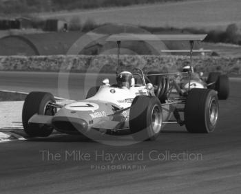 Jackie Stewart, Matra MS7, followed by John Pollock, Team Ireland Lotus 48, Thruxton, Easter Monday 1969.
