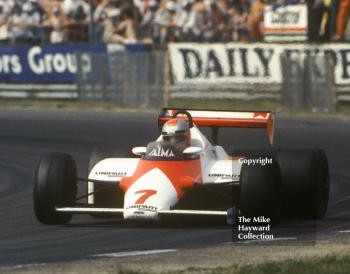 John Watson, Marlboro McLaren MP4, heading for 9th place, Copse Corner, British Grand Prix, Silverstone, 1983
