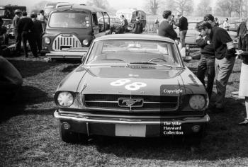 Ford Mustang of Gawaine Baillie in the paddock, Oulton Park Spring Race Meeting, 1965
