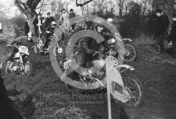 Stuck in the mud, motorcycle scramble at Spout Farm, Malinslee, Telford, Shropshire between 1962-1965