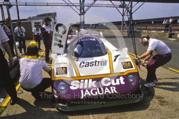 Silk Cut Jaguar XJR-9 in the pits, Silverstone 1000km FIA World Sports-Prototype Championship (round 4).
