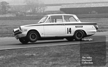 Barry Pearson, Ford Lotus Cortina CTC 14E, Thruxton Easter Monday meeting 1968.
