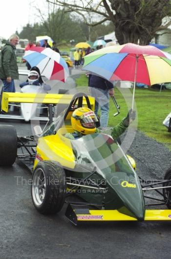 Staying dry is Martin Baker, OMS S/F, Loton Park Hill Climb, April 2000.