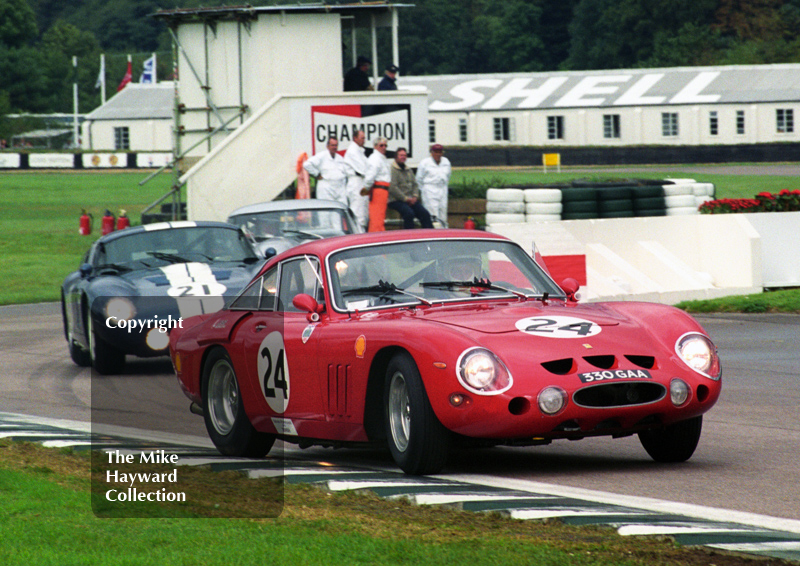 Derek Bell/Peter Hardman, Ferrari 330LM/B, and Jochen Neerpasch/Olivier Grouillard, Shelby Daytona Cobra, RAC TT, Goodwood Revival, 1999