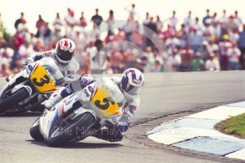 Wayne Gardner (5), Rothmans Honda, and Mick Doohan (3), Rothmans Honda, Donington Park, British Grand Prix 1991.