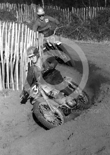 Vic Eastwood, BSA, and Alan Clough, 250cc Greeves, Hawkstone Park, March 1965.
