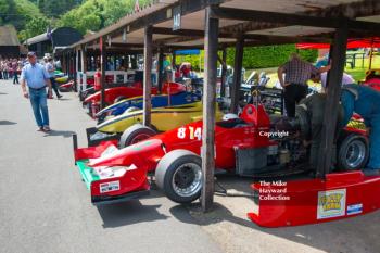 1600-2000cc cars in the paddock, Shelsley Walsh Hill Climb, June 1st 2014.
