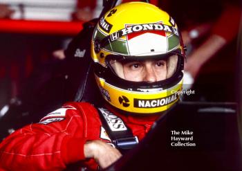 Ayrton Senna, McLaren MP4/5, Honda V10, during practice for the British Grand Prix, Silverstone, 1989.
