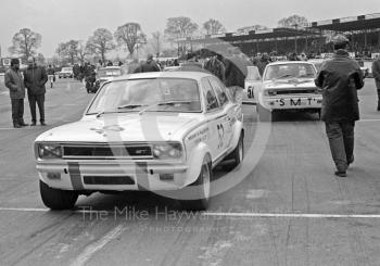 Gerry Marshall's Vauxhall Viva GT on the grid at Silverstone, ahead of W Dryden's SMT Viva, International Trophy meeting 1970.
