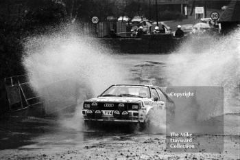 Hannu Mikkola/Arne Hertz, Audi Quattro, water splash, Sutton Park, RAC Rally 1982
