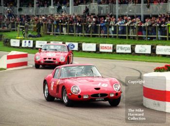 Damon Hill/Nick Mason, Ferrari 250 GTO, and Derek Bell/Peter Hardman, Ferrari 330LM/B, RAC TT, Goodwood Revival, 1999.
