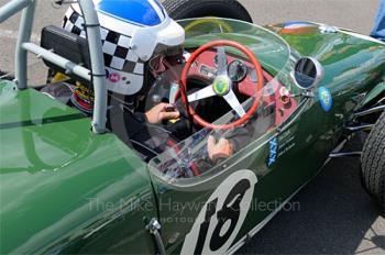 John Chisholm, 1960 Lotus 18, in the paddock prior to the HGPCA pre-1966 Grand Prix Cars Race, Silverstone Classic 2009.