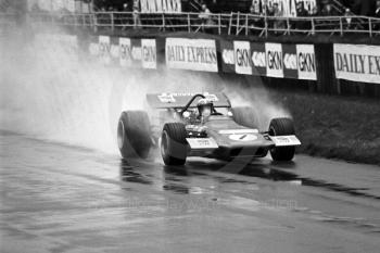 Jackie Stewart, Tyrrell March Ford 701, during wet practice trying the new CR88 Dunlop wet weather tyres, Silverstone International Trophy 1970.
