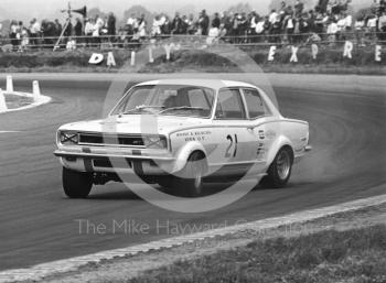 Gerry Marshall, Shaw and Kilburn Vauxhall Viva GT, at Copse Corner, Silverstone Martini Trophy meeting 1970.
