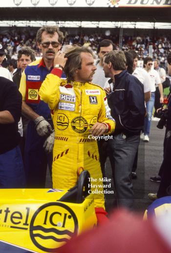 Keke Rosberg on the grid, Silverstone, British Grand Prix, 1985.
