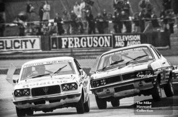 Alan Priest, Mazda RX3, and Gerry Marshall, Hamilton Motors Vauxhall Magnum, Britax Production Saloon Car Race, European F2 Championship meeting, Silverstone 1975.
