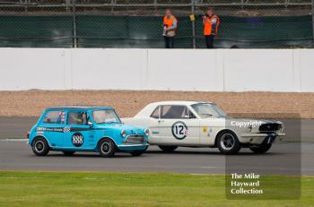 Gregory Thornton, Ford Mustang, Daniel Wheeler, Austin Mini Cooper S, Big Engined Touring Cars Race, 2016 Silverstone Classic.
