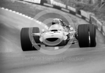 Jackie Stewart, Matra V8 MS10-02, at Druids Hairpin, British Grand Prix, Brands Hatch, 1968.
