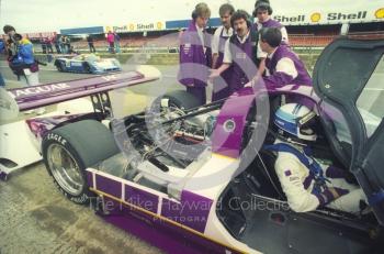 Alain Ferte, Jaguar XJR-11 in the pits, Shell BDRC Empire Trophy, Round 3 of the World Sports Prototype Championship, Silverstone, 1990.
