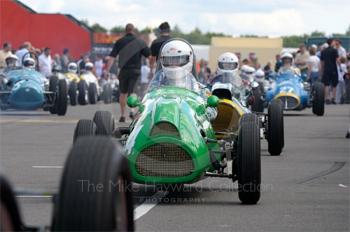 Graham Burrows, 1953 Cooper Bristol Mk IV, in the paddock prior to the HGPCA pre-1966 Grand Prix Cars Race, Silverstone Classic 2009.
