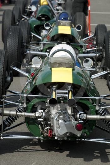 1962 Lotus 25 of Nick Fennell in the paddock before the HGPCA pre-66 Grand Prix cars event at Silverstone Classic 2010