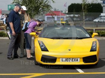 A Lamborghini gets close inspection at the Silverstone Classic 2010