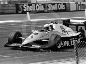 Alain Prost on the way to victory in his Renault RE40. British Grand Prix, Silverstone, 1983
