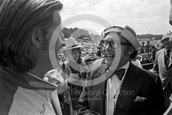 Eric Morecambe and Graham Hill, Brands Hatch, British Grand Prix 1974.
