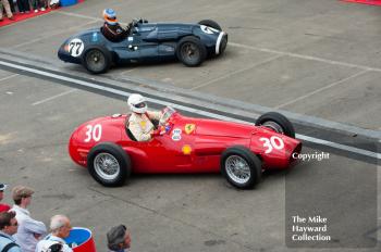 Alexander Boswell, 1952 Ferrari 625A, and Adrian van der Kroft, 1952 Connaught A3, HGPCA pre-61 GP cars, Silverstone Classic, 2010
