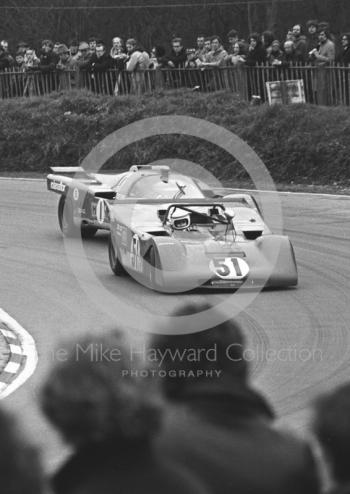 Clay Regazzoni, Ferrari 312P, and Herbert Muller/Rene Herzog, Ferrari 512M, Brands Hatch, BOAC 1000k 1971.
