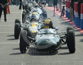 David Coplowe, 1962 Lotus 24, in the paddock before the HGPCA pre-66 Grand Prix cars event at Silverstone Classic 2010