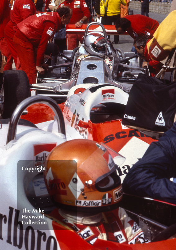 Alfa Romeo team mates Bruno Giacomelli and Mario Andretti, Alfa Romeo 179D V12's, Silverstone, 1981 British Grand Prix.
