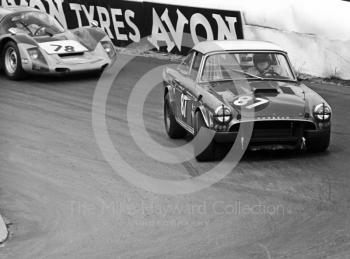 Mike Coombe, Sunbeam Tiger, and Jeremy Delmar-Morgan, Porsche 906, Guards International Trophy Race, Mallory Park, 1968.
