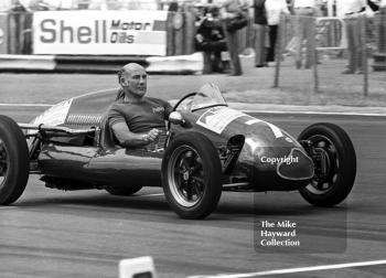 Stirling Moss demonstrates a Cooper 500, Silverstone, British Grand Prix 1979.
