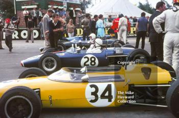 Tony Lanfranchi's Merlyn Mk 10, Harry Stiller, Brabham BT21, Chris Williams, Brabham BT21, Silverstone, British Grand Prix meeting 1967.

