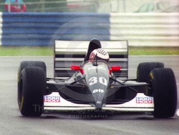 JJ Lehto, Sauber C12, seen during wet qualifying at Silverstone for the 1993 British Grand Prix.
