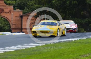 Stephen Rogers driving a Ferrari F355 round Lodge Corner, Oulton Park, during the Pirelli Ferrari Maranello Challenge, August 2001.
