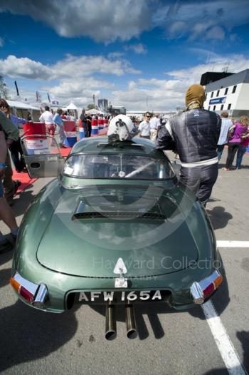 Jaguar E type in the paddock, Silverstone Classic 2010