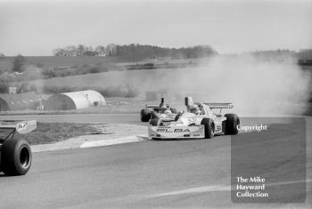 Gabriele Serblin, Elba Racing Team March 752, followed by Diulio Truffo, Osella Squadra Corse Osella FA2, Thruxton, Easter Monday, 1975.
