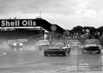 Tom Walksinshaw/Hans Heyers, Jaguar XJS, leads Hagen Arlt/Elmar Holschner, Audi 80 GLE and Enzo Calderari/David Sears, Jaguar XJS, Silverstone, 1984 Istel Tourist Trophy.
