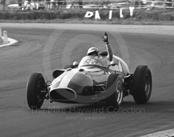 Victorious Neil Corner, Aston Martin DBR4, AMOC Historic Race, Martini Trophy meeting, Silverstone, 1970