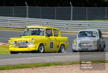 Bob Bullen, Ford Anglia, Christopher Glaister, Ford Anglia, HSCC Historic Touring Cars Race, 2016 Gold Cup, Oulton Park.
