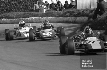 Barrie Maskell, Travisco Racing Lotus 69, Andy Sutcliffe, GRS GRD 372, and Roger Williamson, Wheatcroft Racing March 723, Mallory Park, Forward Trust 1972.
