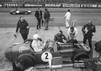 Colin Crabbe makes a pit stop in his Antique Automobiles Maserati, historic race, International Trophy meeting, Silverstone, 1969.
