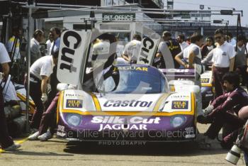 Silk Cut Jaguar XJR-9 in the pits, Silverstone 1000km FIA World Sports-Prototype Championship (round 4).
