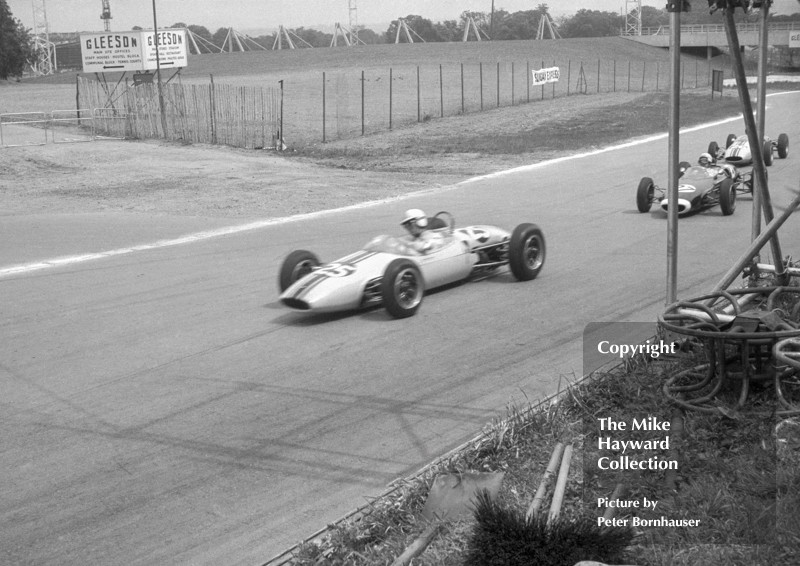 Frank Gardner, Ian Walker Racing Brabham BT6, Richard Attwood, MRP Lola Mk5a, Paul Hawkins, Ian Walker Racing Brabham BT6. Formula Junior Anerley Trophy, Crystal Palace, June 3 1963.