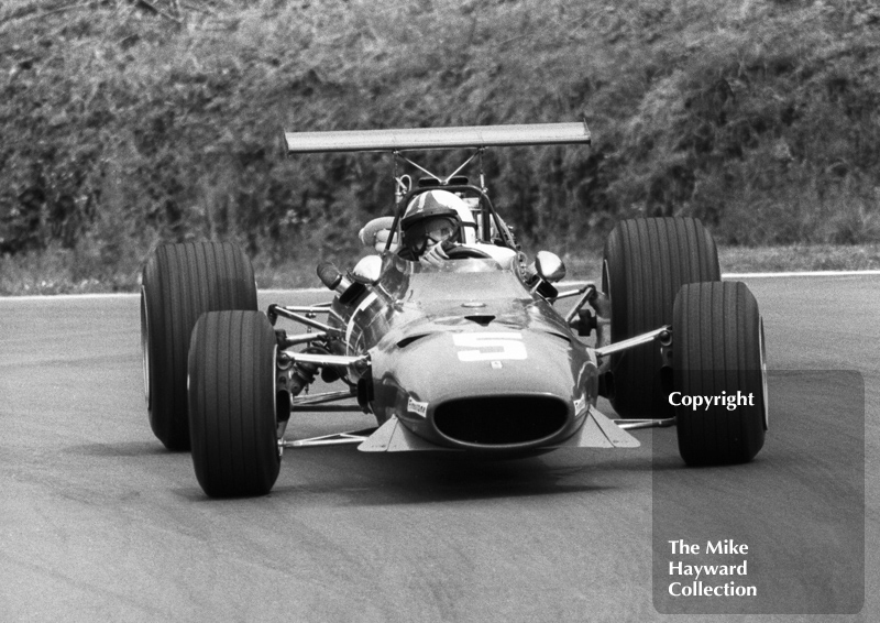 Chris Amon, Ferrari V12, at Druids Hairpin, Brands Hatch, 1968 British Grand Prix.