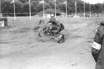Sidecar action, 1966 motocross meeting, Hawkstone.