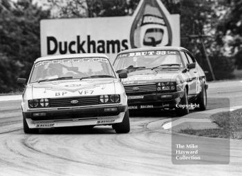 Jeff Allam, Allam Motor Services Ford Capri and Stuart Graham, Faberge Racing Ford Capri S, Tricentrol British Saloon Car Race, Donington Park, 1979
